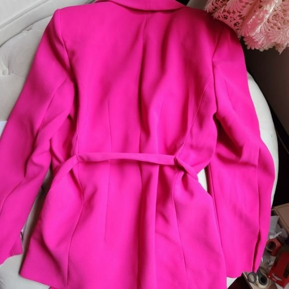 ZARA BELTED TUXEDO COLLAR BLAZER NEON FUSCHIA - Picture 13 of 13